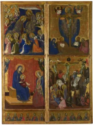 Die Krönung der Jungfrau. Die Dreifaltigkeit. Die Jungfrau mit dem Kind und den Stiftern. Die Kreuzigung. Die zwölf Apostel, 1374