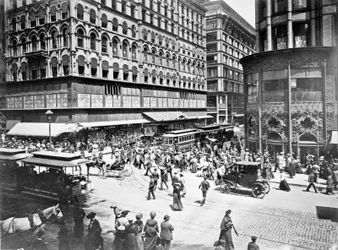 State und Madison Straßen, Chicago, Illinois, USA, ca. 1905