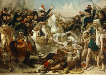 Ägyptenfeldzug (Expedition) (1798-1801): Napoleon Bonaparte spricht vor der Schlacht bei den Pyramiden am 21. Juli zur Armee