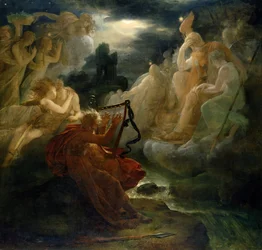 Am Ufer des Lora, Ossian beschwört einen Geist mit dem Klang seiner Harfe, ca. 1811