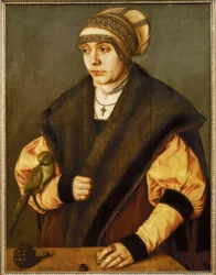 Frau mit Papagei