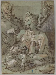 Die Heilige Familie mit dem heiligen Josef, der die Rose hält