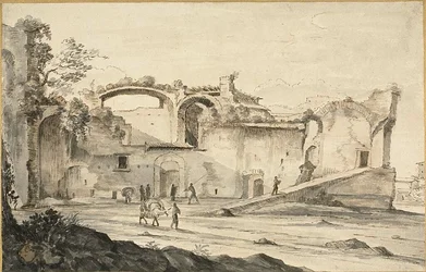Reisende vor einer Ruine