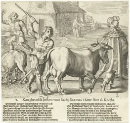 Der Vogt führt die Kuh des Bauern weg