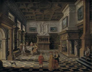 Prächtiges Renaissance-Interieur mit einem Bankett