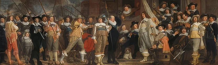 Offiziere und andere Schützen unter der Leitung des Hauptmanns Roelof Bicker und des Leutnants Jan Michielsz Blaeuw