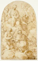 Jungfrau Maria mit dem Christkind in den Wolken