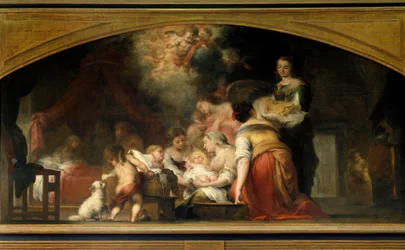 Die Geburt der Jungfrau Maria bringt Maria zur Welt. 1661. Maße: 1,79 x 3,49 m. Paris, Musée du Louvre