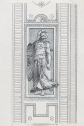Tafel 15: mythologische Figur mit Helm und Schild, 1756