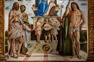 Thronende Madonna mit Jesuskind unter Heiligen (Detail)