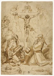Die Heiligen Hieronymus und Franz von Assisi, die die Dreifaltigkeit anbeten