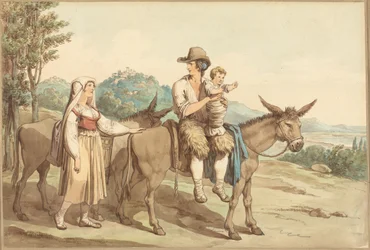 Eine Bauernfamilie und zwei Esel