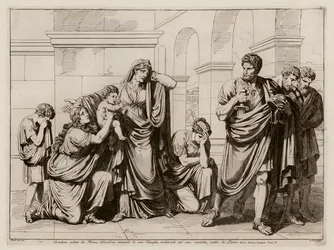 Coriolanus, aus Rom verbannt, verlässt seine Familie und plant seine Rache