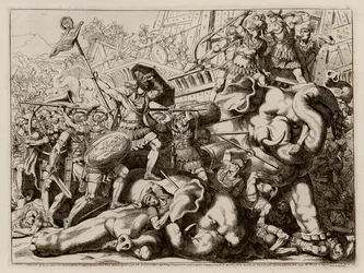 Marcus Claudius Marcellus siegt über die Karthager (Radierung)
