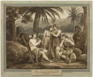 Telemachus spielt und singt für die Hirten in Ägypten, aus Die Abenteuer des Telemachus, Buch 2