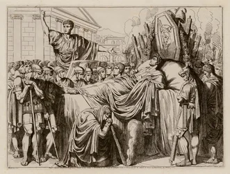 Valerius hält die Grabrede bei der Beerdigung von Brutus, 509 v. Chr.