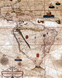 Karte von Südamerika. Portulan von Bartolomeo Velhio