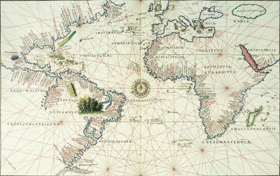 Eine doppelseitige Karte des Atlantischen Ozeans mit der Ostküste Nord- und Südamerikas, 1544