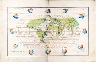 Ovaler Planisphäre der Welt, zeigt Magellans Route