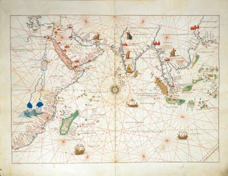 Der Indische Ozean und Teile Asiens und Afrikas, aus Atlas der Welt in dreiunddreißig Karten, von Battista Agnese
