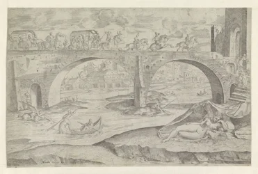 Venus und Amor in Stadtansicht mit einer Brücke