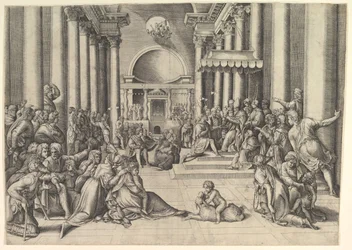 Konstantin überreicht der Heiligen See die Stadt Rom, rechts viele Zuschauer, ca. 1530-61
