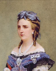 Porträt von Charlotte von Sachsen-Coburg-Gotha (1840-1927) Prinzessin von Belgien und Kaiserin von Mexiko (Aquarell auf Papier) (Detail)