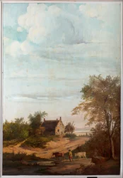 Zweiter Hinterraum, Besprechungsraum, Wandgemälde mit ländlichen Szenen im klassischen Stil, wahrscheinlich um 1810, Szene 7