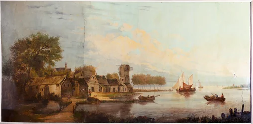 Zweiter Hinterraum, Besprechungsraum, Wandmalereien mit ländlichen Szenen im klassischen Stil, wahrscheinlich um 1810, Szene 3