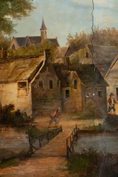 Zweiter Hinterraum, Besprechungsraum, Wandgemälde mit ländlichen Szenen im klassischen Stil, wahrscheinlich um 1810, Szene 3