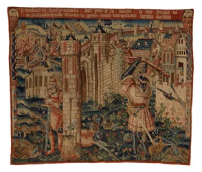 Wandteppich, Herkules am Tor der Stadt Prycus oder Herkules greift eine Stadt an, möglicherweise aus Tournai
