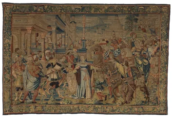 Wandteppich, Salomo und die Königin von Saba, hergestellt in Brüssel, Belgien