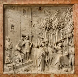 Krypta, Arche der Heiligen Marcellinus und Peter Exorcist, Benedetto Briosco 1506-08, Die Enthauptung der Heiligen Marcellinus und Peter