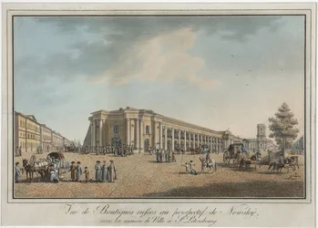 Newski-Prospekt in der Nähe des Großen Gostiny Dvor und der Stadtduma in Sankt Petersburg