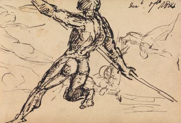 Figurenstudien eines nackten Mannes mit Speer