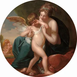 Amor, von einer Biene gestochen, wird von seiner Mutter getröstet