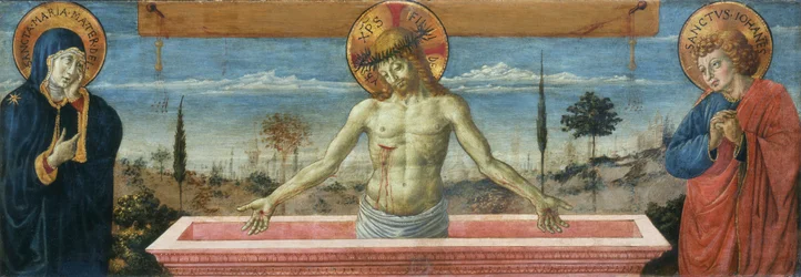 Mann der Schmerzen zwischen Jungfrau und Johannes dem Evangelisten, 1469-1474