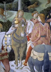 Detail aus dem Zyklus Die Reise der Heiligen Drei Könige in der Kapelle, ca. 1460 (Fresko)