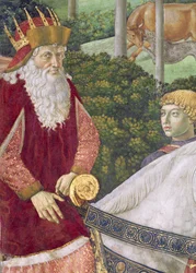 Giuseppe, der Patriarch von Konstantinopel, als einer der Heiligen Drei Könige, Detail aus dem Zyklus der Reise der Heiligen Drei Könige in der Kapelle, ca. 1460 (Detail)