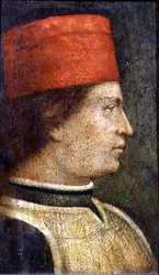 Kopf eines Mannes mit rotem Hut