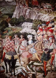Die Prozession der Könige, Detail des Ritters mit einem Leoparden in der Prozession von Melchior, ca. 1460 (Detail)