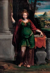 Heilige Lucia von Syrakus (Anfang des 4. Jahrhunderts), einen Teller mit zwei Augen haltend, 1481-1559, 63x44 cm