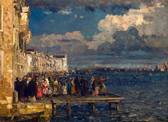 Vorbereitung der Festa del Redentore in Venedig, Gemälde von Beppe Ciardi (1875-1932) 1910-1915, Privatsammlung