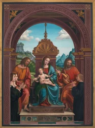 Madonna und Kind, St. Jakobus, St. Philippus und die Familie von Antonio Busti