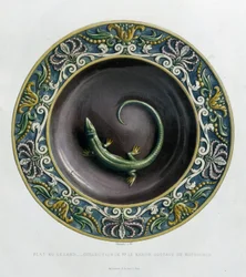 Teller mit Eidechse - aus „The work of Bernard Palissy“ von C. Delange und C. Borneman, Paris