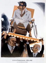 Karikatur von Louis-Ferdinand Céline (1894-1961) (Louis Ferdinand Céline) - Illustration von Bernard Becan (Bernhard Kahn) (1890-1943) in „Fantasio“ vom 15.01.1933