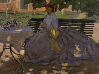 Frau im Garten sitzend, ca. 1910