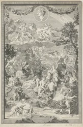 Allegorische Titelseite mit verschiedenen Szenen aus den Metamorphosen von Ovid und dessen Porträt