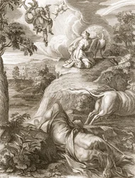 Io wird in eine Kuh verwandelt: Merkur schneidet Argus den Kopf ab