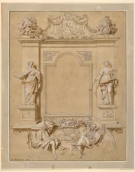 Gedenktafel, die Malerei und Musik darstellt